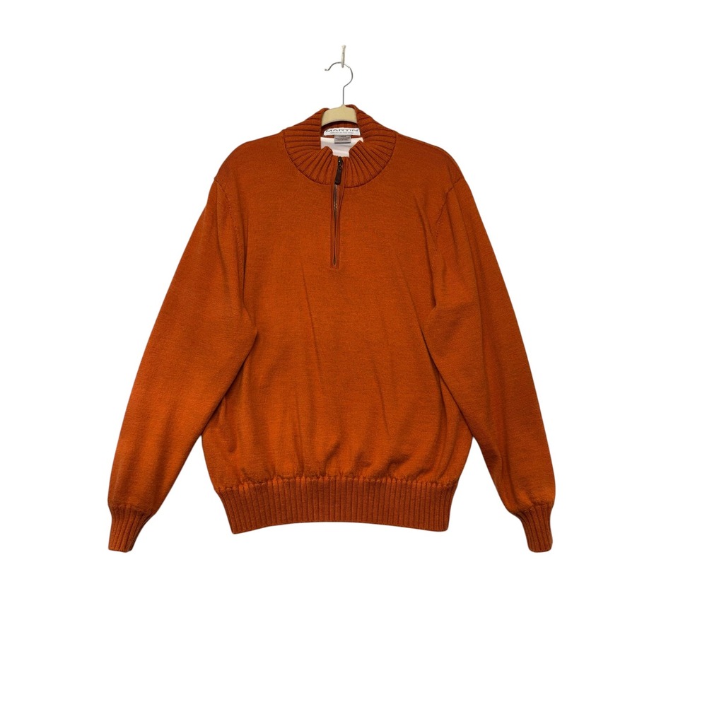 Martin Mens Large Orange 100% Italian Merino Wool satin lined 1/4 zip vintage